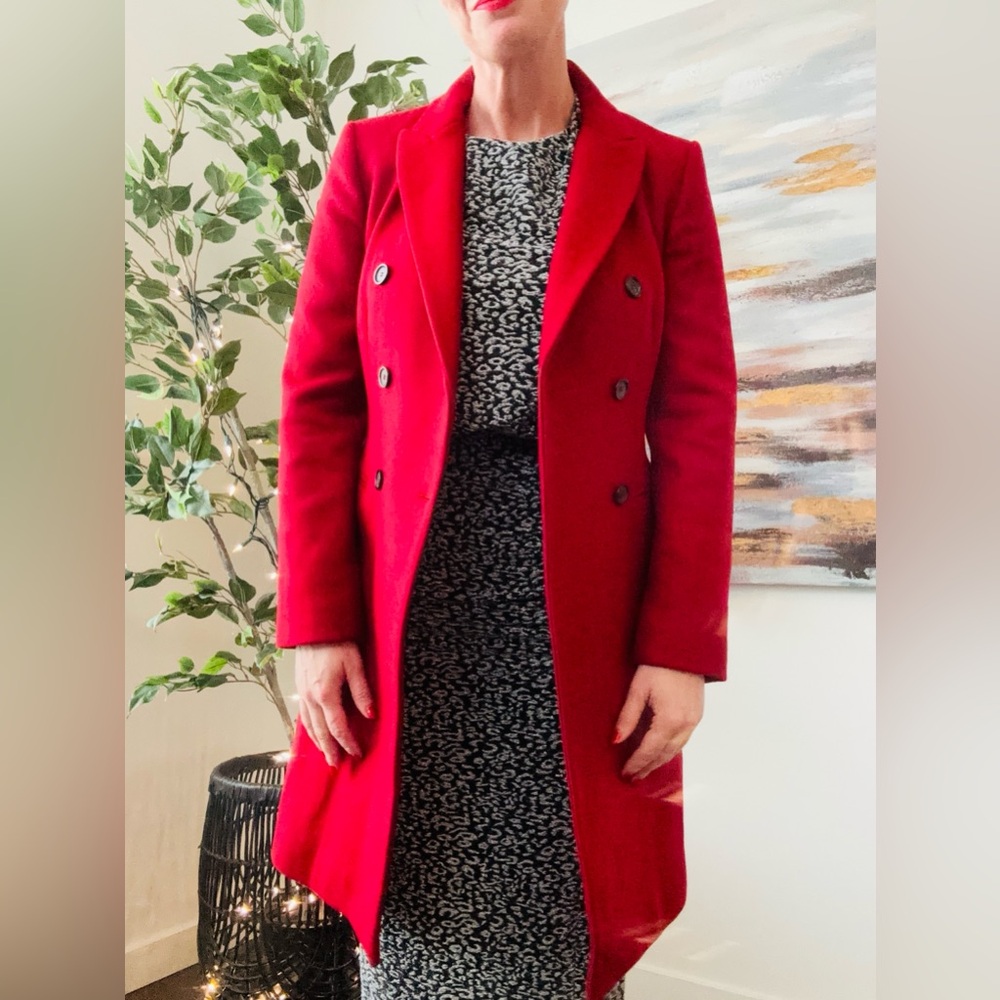 ZARA MANTECO Wool Blend Double Breasted Long Coat Red S